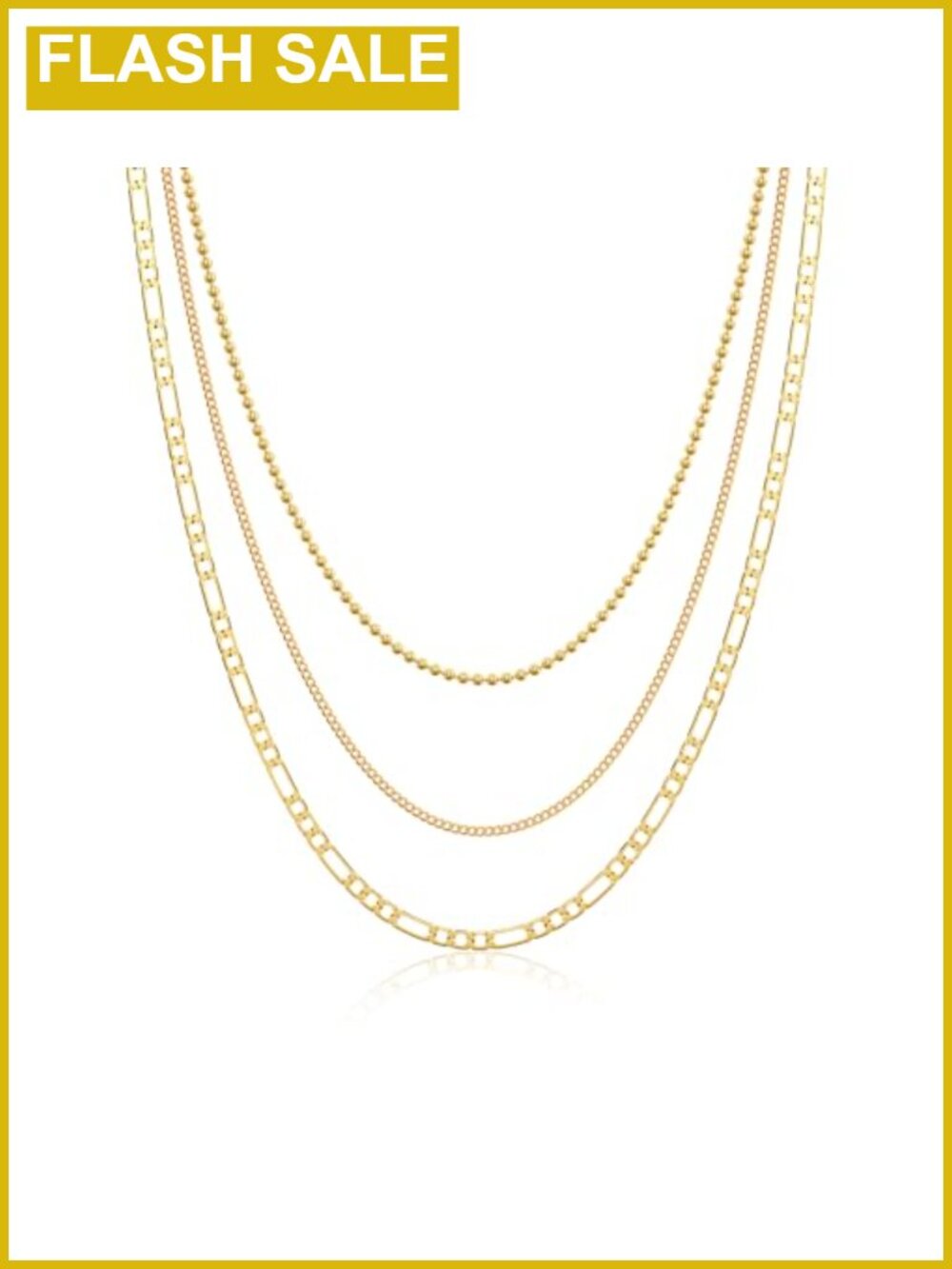 14k Gold Plated Layered Necklace Set Herringbone Cuban Box Chain Stackable